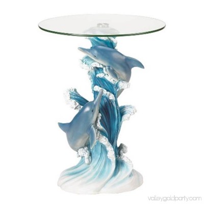 Zingz & Thingz 57070214 Playful Dolphins Accent Table with Glass Top